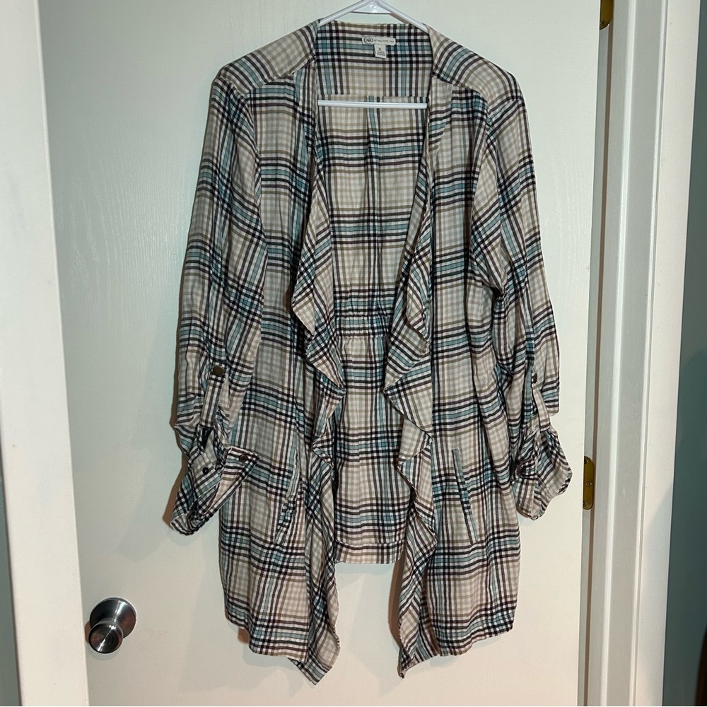 Cato flannel plaid cascade‎ ruffle top XL